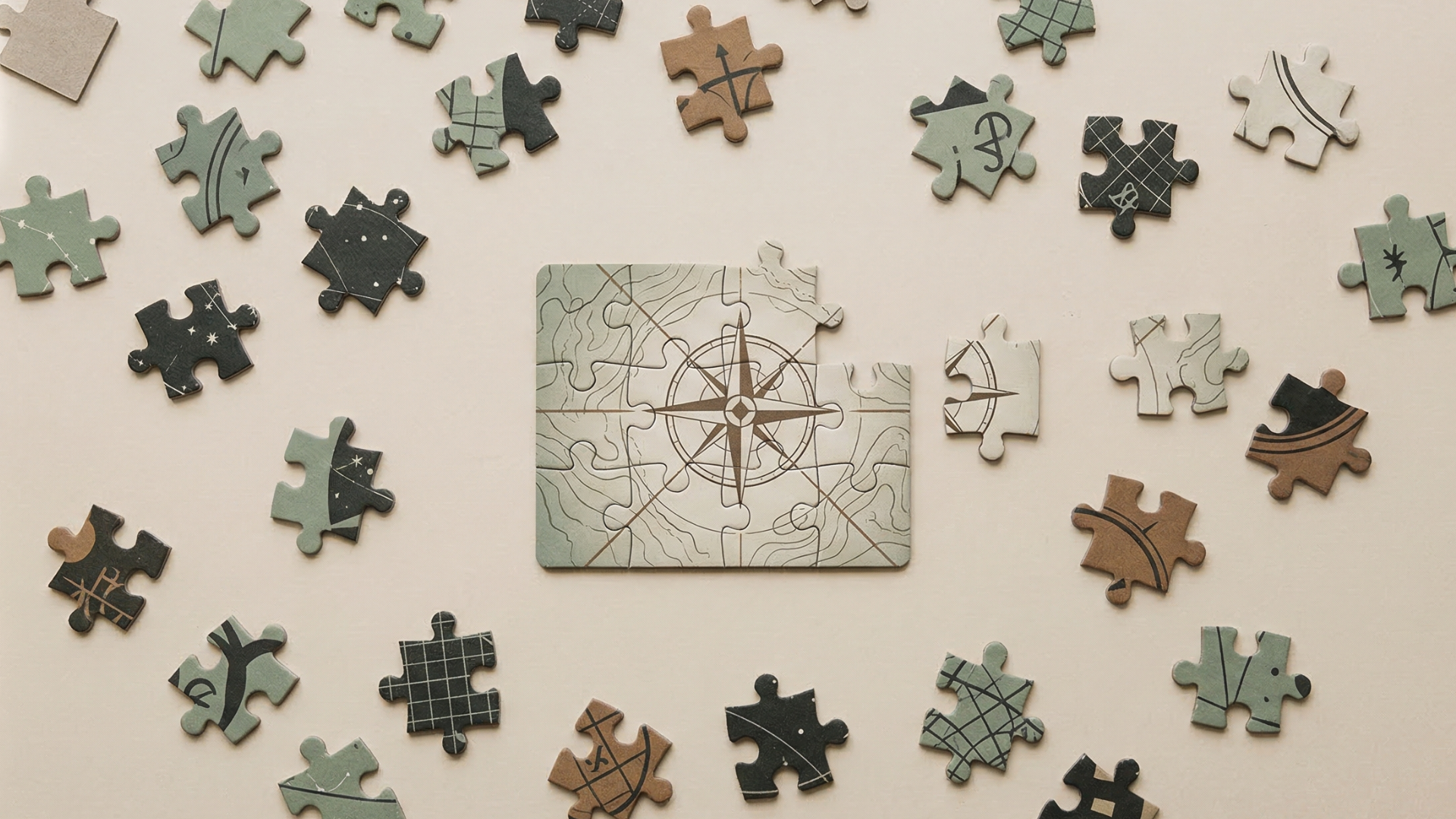 Peças de quebra-cabeça espalhadas sem conexão